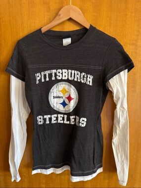 NFL Pittsburgh Steelers Black & White Layered-Look Long Sleeve Tee